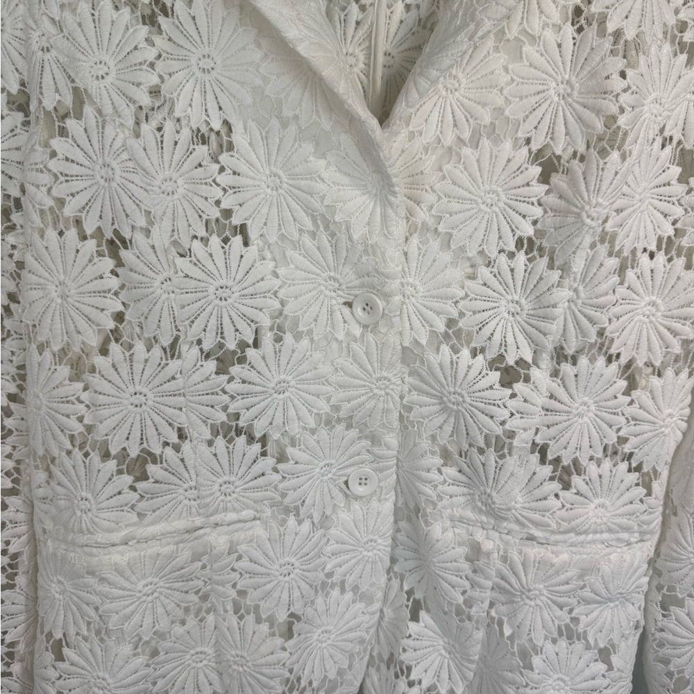 berek White Daisy Lace Blazer Floral Textured Button Front Large - Picture 3 of 13